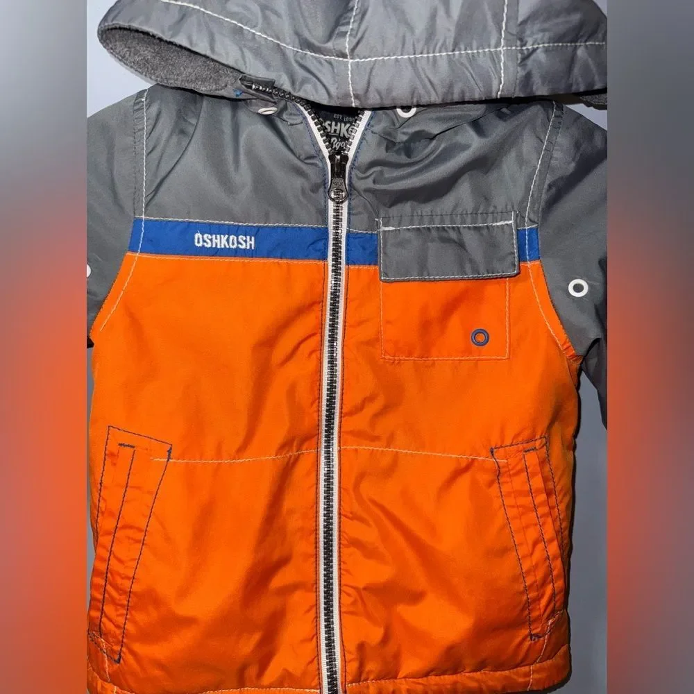 Oshkosh Toddler Orange Color block Hooded Coat Size 3 EUC